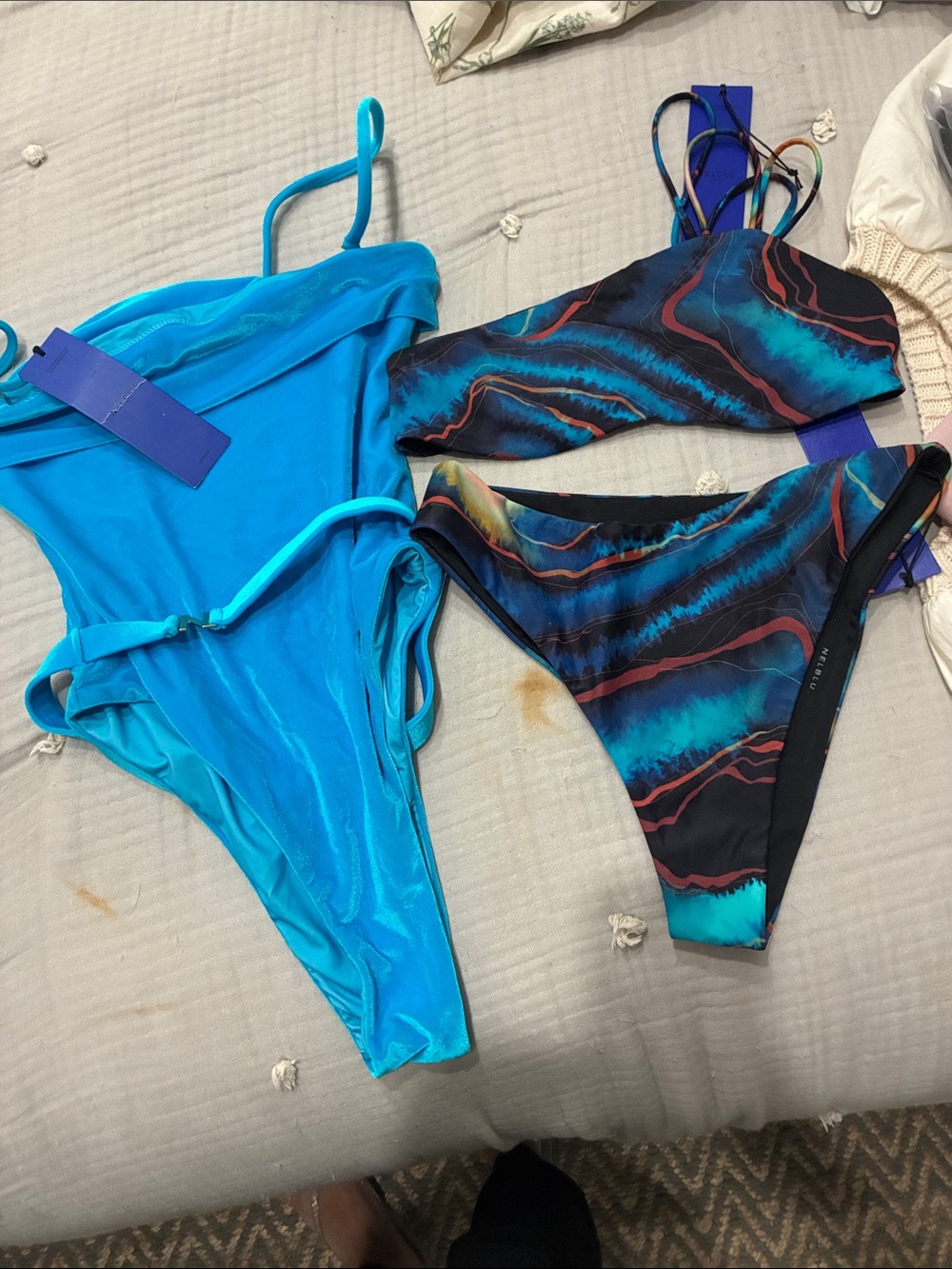 Nebula- Nookie Turquoise One-Piece & Abstract Multicolor Bikini Set